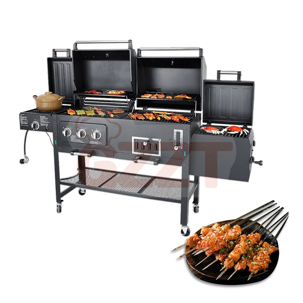 American Outdoor Garden Large Gas And Charcoal Grill Combo Smokeless Barbecue Bbq Commercial Grill Trolley With Smoker Oven - SAKLIC