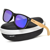 Bamboo wood classic style sunglasses with blue mirrored polarized lenses - SAKLIC