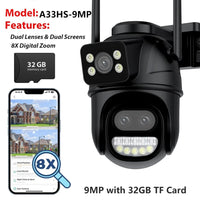 BESDER 9MP Dual Screen Wifi Camera PTZ 8X Digital Zoom Color Night Vision Outdoor Security Protection 8MP CCTV IP Camera iCSee - SAKLIC