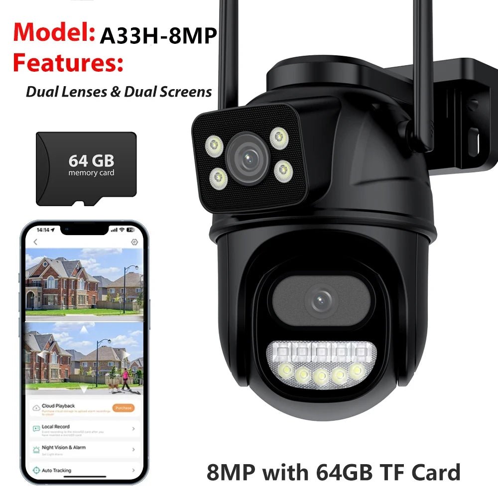 BESDER 9MP Dual Screen Wifi Camera PTZ 8X Digital Zoom Color Night Vision Outdoor Security Protection 8MP CCTV IP Camera iCSee - SAKLIC