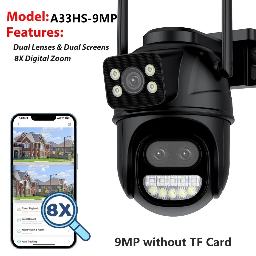 BESDER 9MP Dual Screen Wifi Camera PTZ 8X Digital Zoom Color Night Vision Outdoor Security Protection 8MP CCTV IP Camera iCSee - SAKLIC