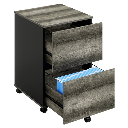 BESTIER 2 Drawer Mobile File Cabinet with File Holders Wood Rolling Filing Cabinet for A4/Letter Size Under Desk For Office - SAKLIC