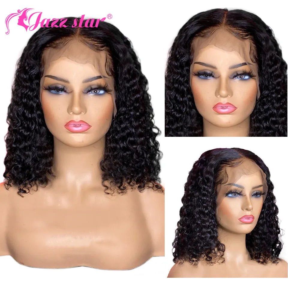 Brazilian Curly Human Hair Wig Bob Lace Front Wig 13x4 Lace Front Human Hair Wigs Pre plucked Non - Remy Perruque Cheveux Humain - SAKLIC