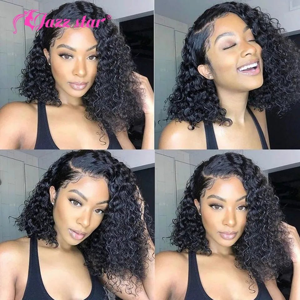 Brazilian Curly Human Hair Wig Bob Lace Front Wig 13x4 Lace Front Human Hair Wigs Pre plucked Non - Remy Perruque Cheveux Humain - SAKLIC