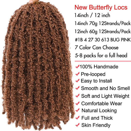 Butterfly Locs Crochet Braids Hair Distressed Boho Faux Locs Hair Braiding Extensions Dread Locks cheveux for Women and Girls - SAKLIC