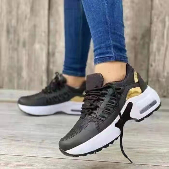 Casual sports shoes for women with flying woven wedge heels, round toe lace - up mesh breathable women's shoes - SAKLIC