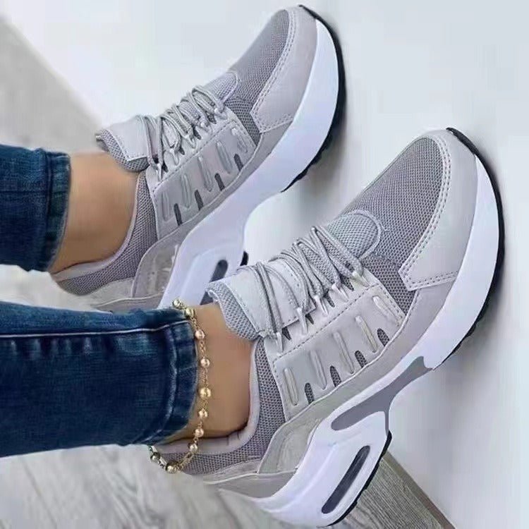 Casual sports shoes for women with flying woven wedge heels, round toe lace - up mesh breathable women's shoes - SAKLIC