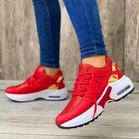 Casual sports shoes for women with flying woven wedge heels, round toe lace - up mesh breathable women's shoes - SAKLIC