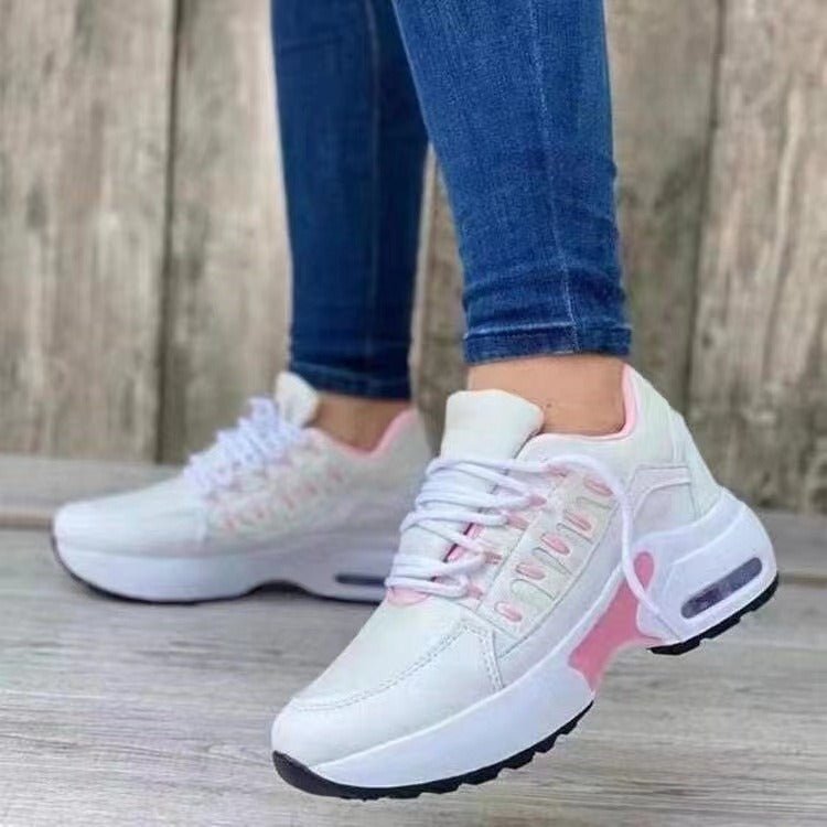 Casual sports shoes for women with flying woven wedge heels, round toe lace - up mesh breathable women's shoes - SAKLIC