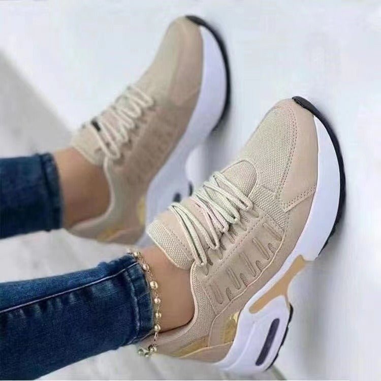 Casual sports shoes for women with flying woven wedge heels, round toe lace - up mesh breathable women's shoes - SAKLIC