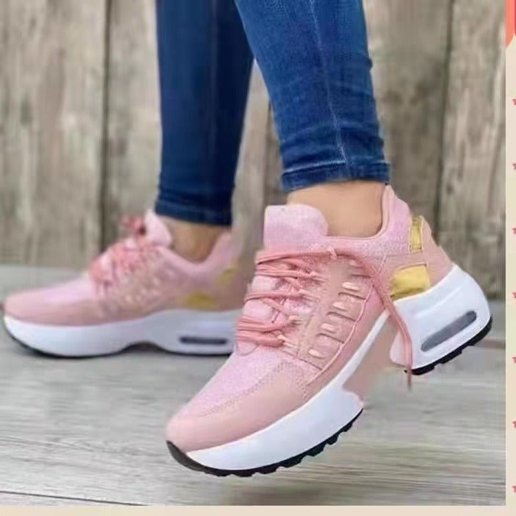 Casual sports shoes for women with flying woven wedge heels, round toe lace - up mesh breathable women's shoes - SAKLIC