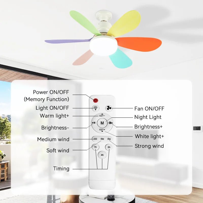 Ceiling Fan with Light E27 Socket Fans with Lights Remote Control for Dimming Fans for Room Ceiling Fan Lamp Home Use, 85 - 265V - Tkbeel