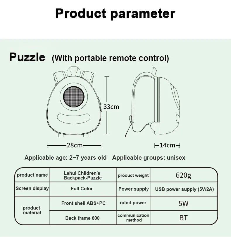 Crelander Waterproof Kindergarten Cartoon Backpack With Led Display For Boys And Girls School Bag LED Backpack - SAKLIC