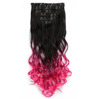 Curly Synthetic Black To Blue Clip in Hair Extensions Full Head Ombre Hair Pieces Extension Cheveux Clip Naturel - SAKLIC