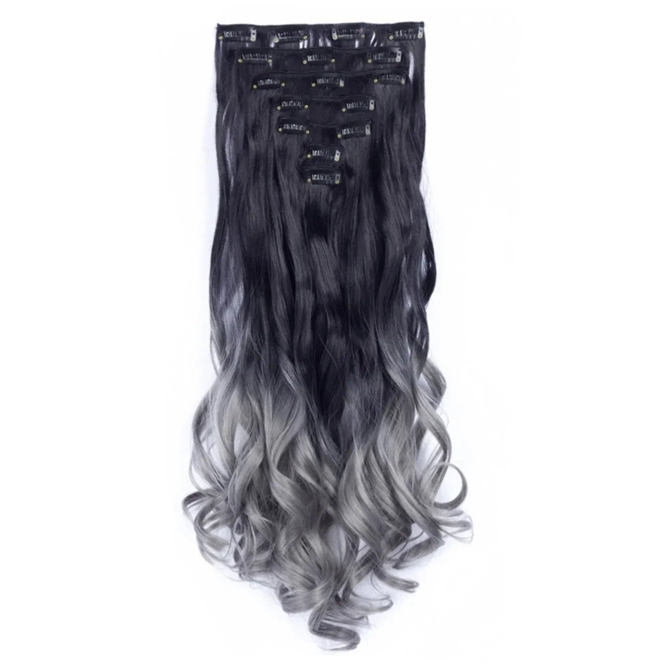 Curly Synthetic Black To Blue Clip in Hair Extensions Full Head Ombre Hair Pieces Extension Cheveux Clip Naturel - SAKLIC