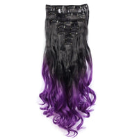 Curly Synthetic Black To Blue Clip in Hair Extensions Full Head Ombre Hair Pieces Extension Cheveux Clip Naturel - SAKLIC