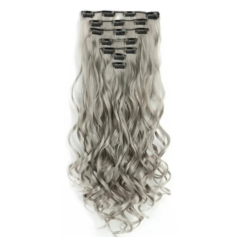 Curly Synthetic Black To Blue Clip in Hair Extensions Full Head Ombre Hair Pieces Extension Cheveux Clip Naturel - SAKLIC