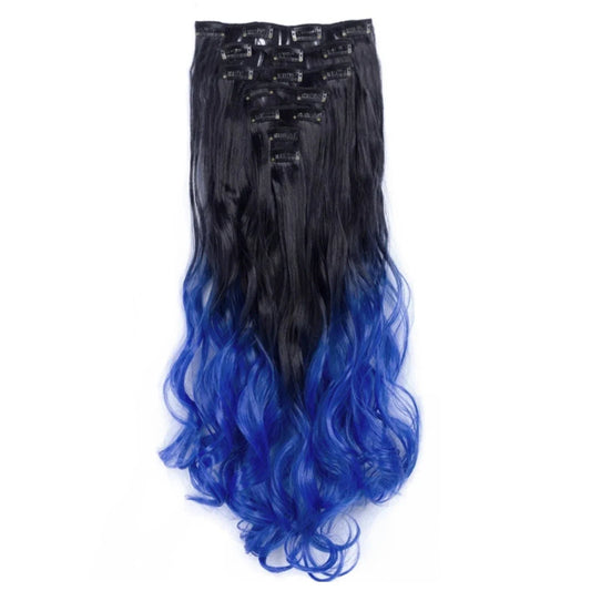 Curly Synthetic Black To Blue Clip in Hair Extensions Full Head Ombre Hair Pieces Extension Cheveux Clip Naturel - SAKLIC