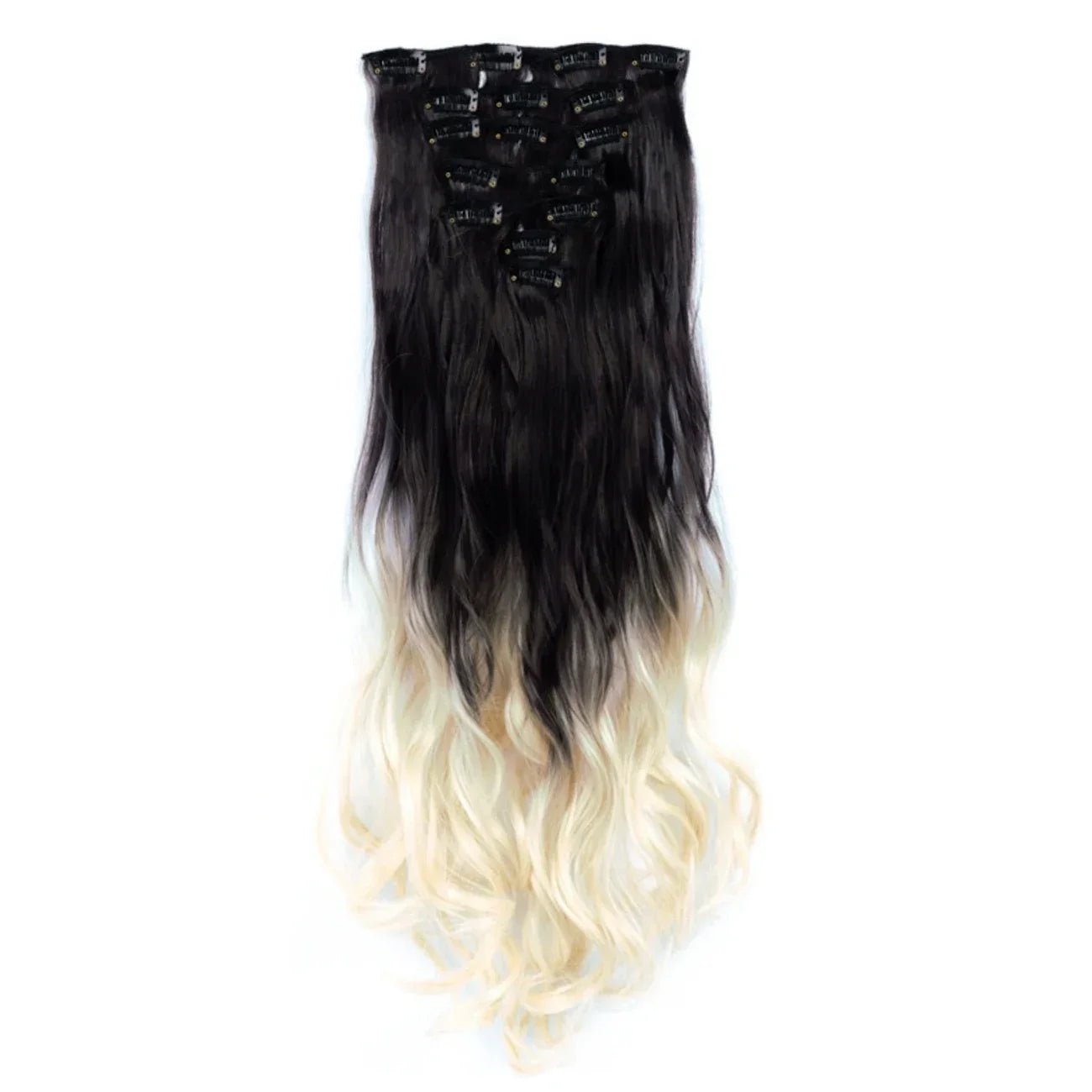 Curly Synthetic Black To Blue Clip in Hair Extensions Full Head Ombre Hair Pieces Extension Cheveux Clip Naturel - SAKLIC