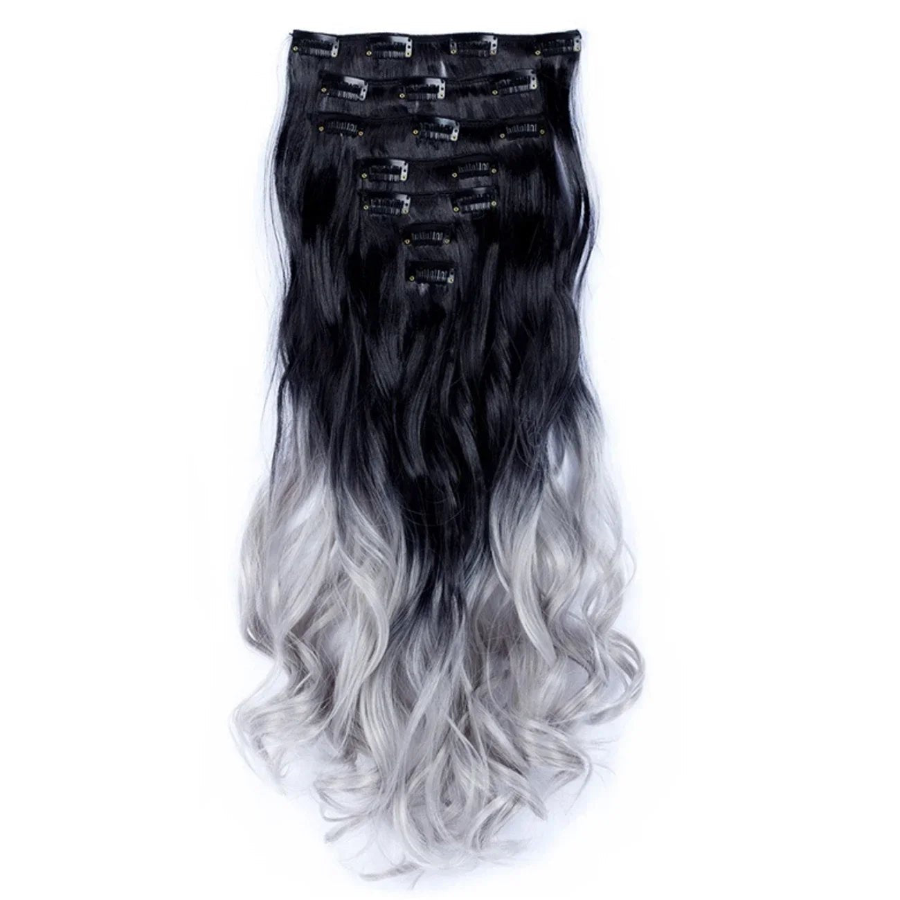 Curly Synthetic Black To Blue Clip in Hair Extensions Full Head Ombre Hair Pieces Extension Cheveux Clip Naturel - SAKLIC