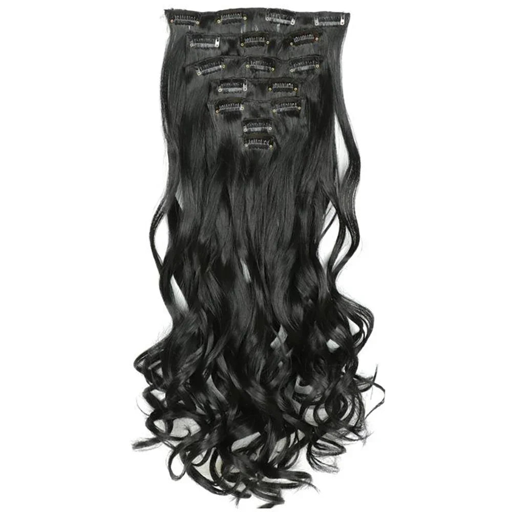 Curly Synthetic Black To Blue Clip in Hair Extensions Full Head Ombre Hair Pieces Extension Cheveux Clip Naturel - SAKLIC