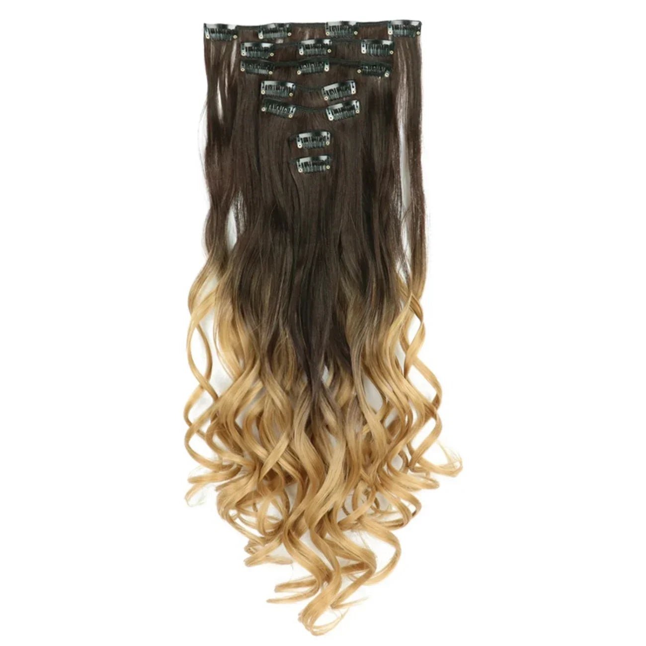 Curly Synthetic Black To Blue Clip in Hair Extensions Full Head Ombre Hair Pieces Extension Cheveux Clip Naturel - SAKLIC