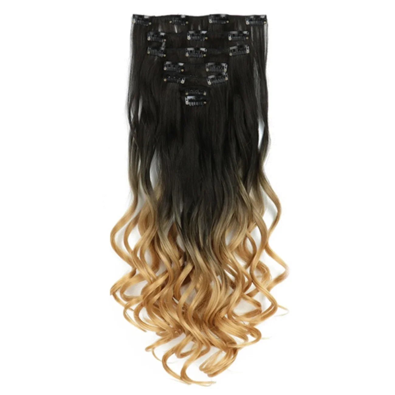 Curly Synthetic Black To Blue Clip in Hair Extensions Full Head Ombre Hair Pieces Extension Cheveux Clip Naturel - SAKLIC