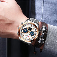 CURREN 8355 Factory Direct New Fashion Watches Reloj Relogio Silver Dials Chronograph Water Resistant Stainless Steel Band Watch - SAKLIC