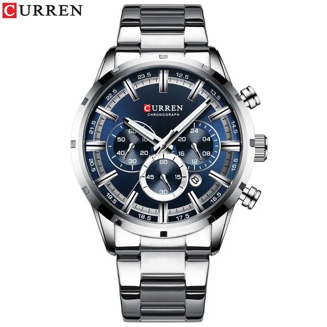 CURREN 8355 Factory Direct New Fashion Watches Reloj Relogio Silver Dials Chronograph Water Resistant Stainless Steel Band Watch - SAKLIC