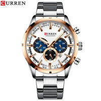 CURREN 8355 Factory Direct New Fashion Watches Reloj Relogio Silver Dials Chronograph Water Resistant Stainless Steel Band Watch - SAKLIC