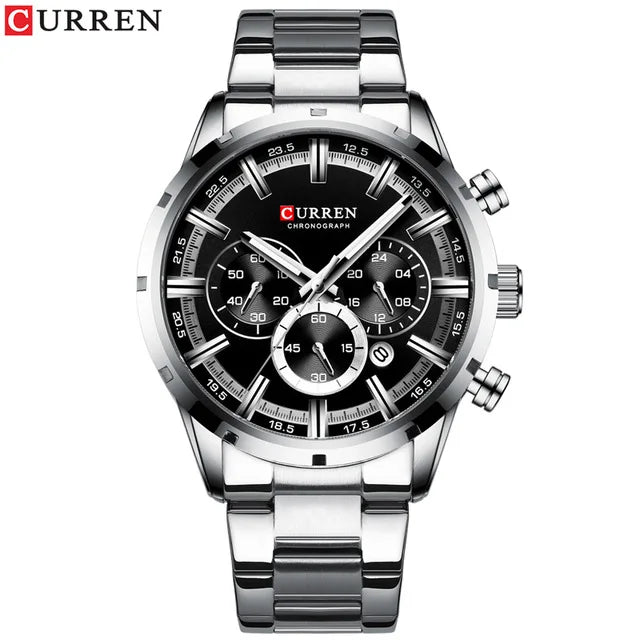 CURREN 8355 Factory Direct New Fashion Watches Reloj Relogio Silver Dials Chronograph Water Resistant Stainless Steel Band Watch - SAKLIC