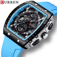 CURREN 8442 Sports Unique Rectangular Watches Large Dial Casual Quartz Silicone Bands Auto Date Business Wristwatches For Men - SAKLIC