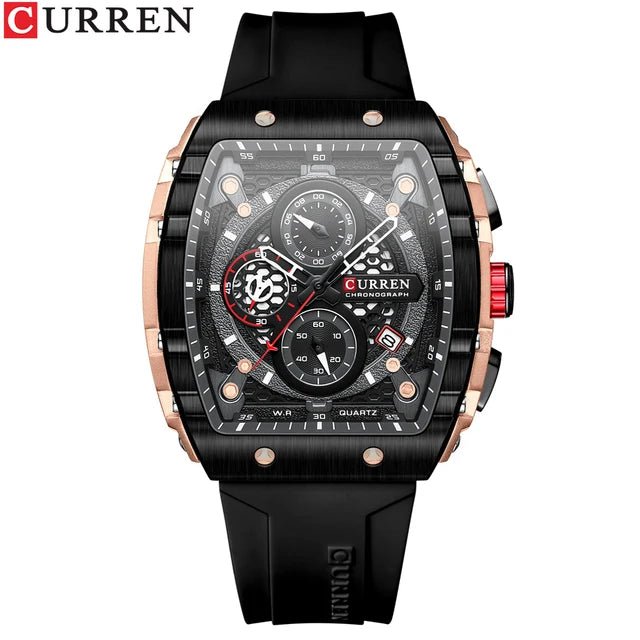 CURREN 8442 Sports Unique Rectangular Watches Large Dial Casual Quartz Silicone Bands Auto Date Business Wristwatches For Men - SAKLIC