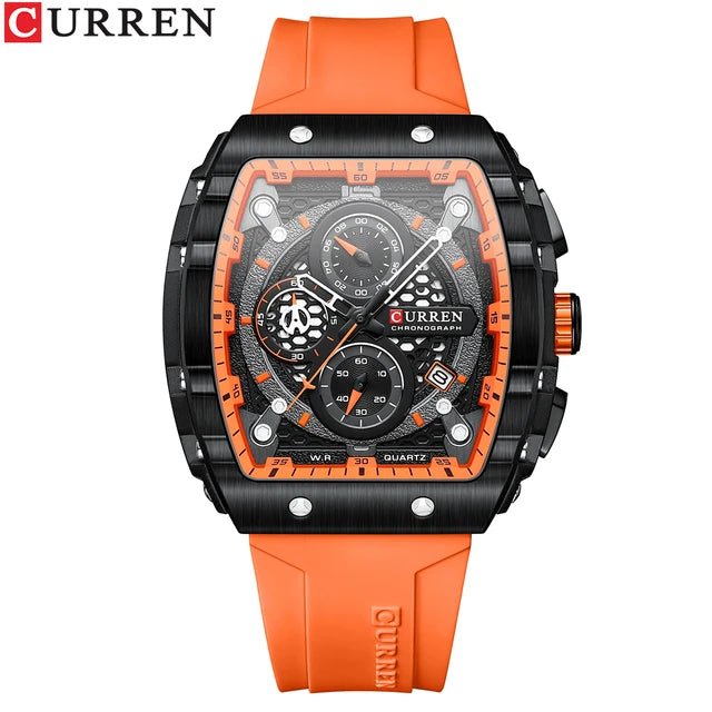 CURREN 8442 Sports Unique Rectangular Watches Large Dial Casual Quartz Silicone Bands Auto Date Business Wristwatches For Men - SAKLIC