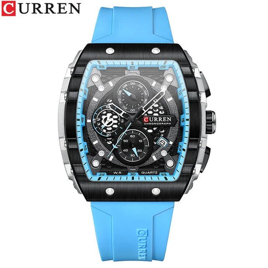 CURREN 8442 Sports Unique Rectangular Watches Large Dial Casual Quartz Silicone Bands Auto Date Business Wristwatches For Men - SAKLIC