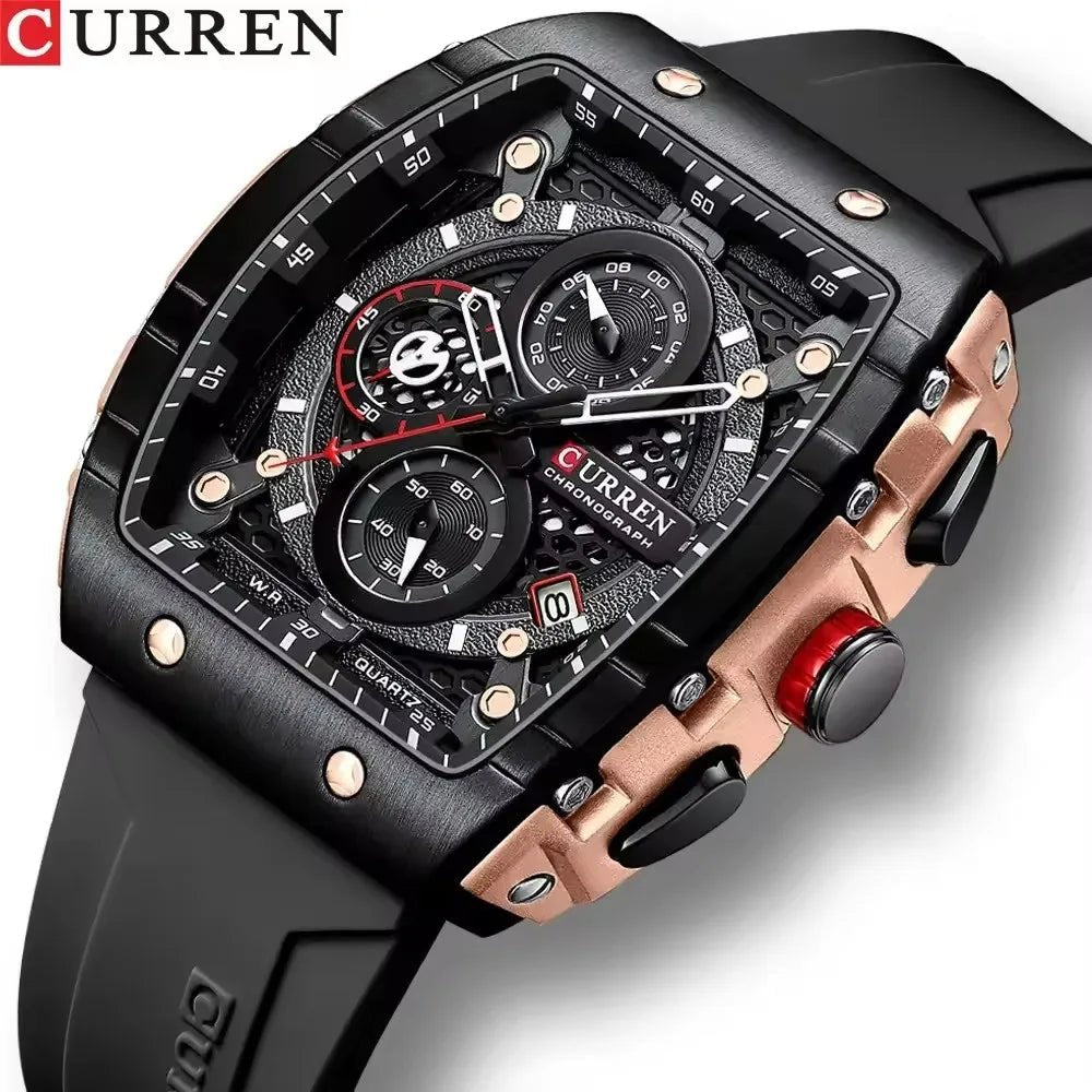 CURREN 8442 Sports Unique Rectangular Watches Large Dial Casual Quartz Silicone Bands Auto Date Business Wristwatches For Men - SAKLIC