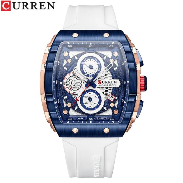 CURREN 8442 Sports Unique Rectangular Watches Large Dial Casual Quartz Silicone Bands Auto Date Business Wristwatches For Men - SAKLIC