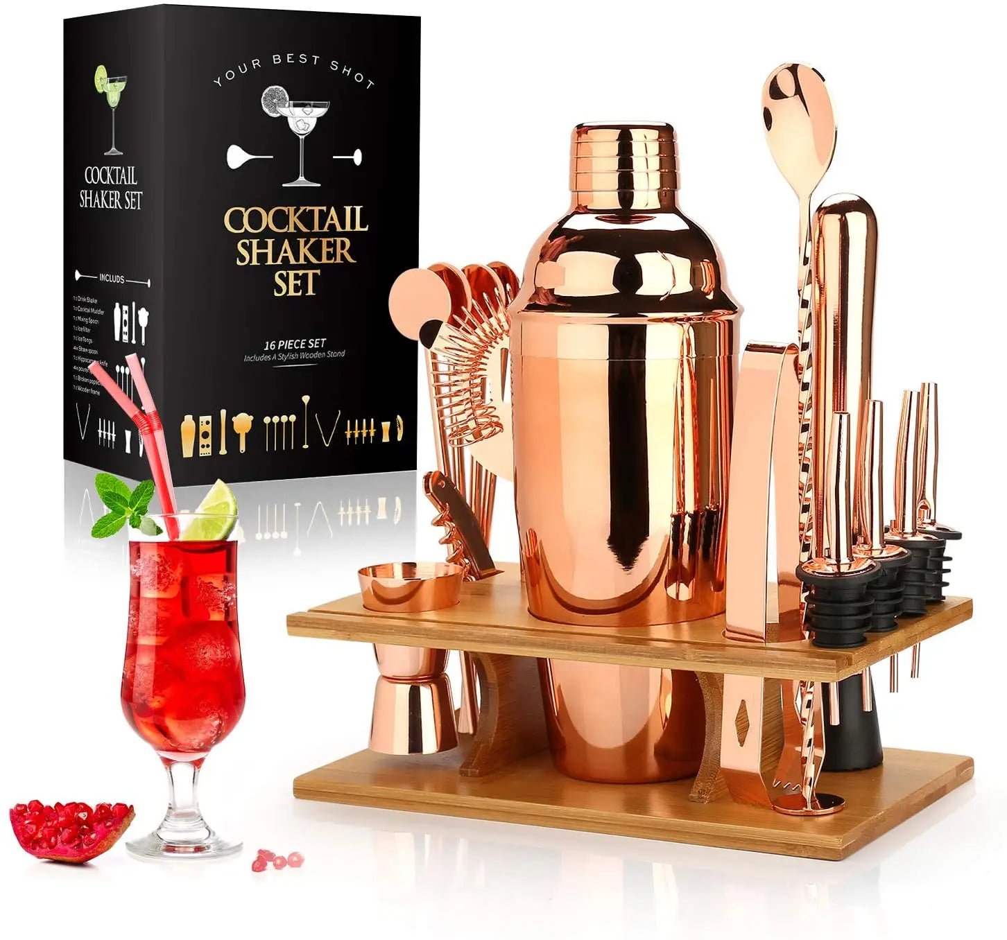 Different Kind Bar Bartender Stainless Steel Kit Accessories Premium Cocktail Shaker Bar Tool Set Cocktail Shaker Set With Stand - SAKLIC