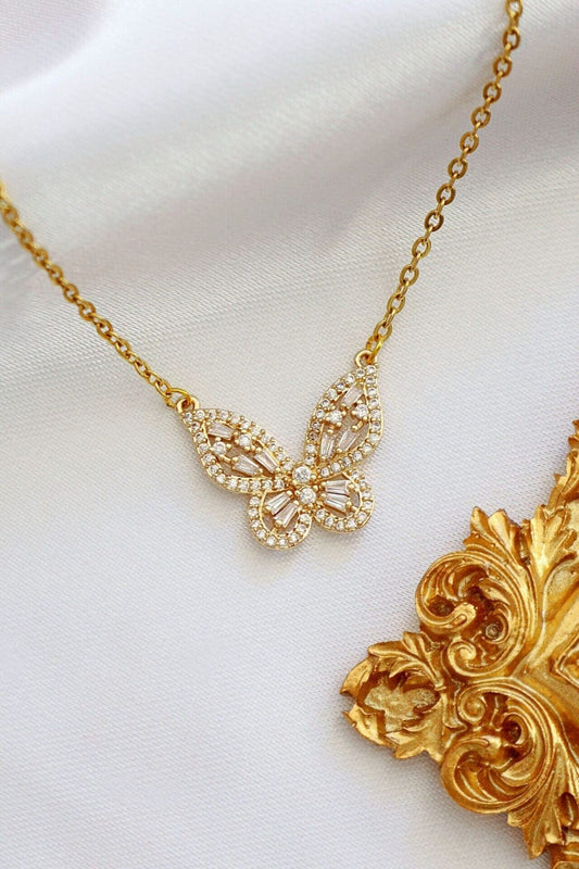 "Dreamy Butterfly" | 24K Pendant Necklace - Sparkling CZ Inlays - SAKLIC