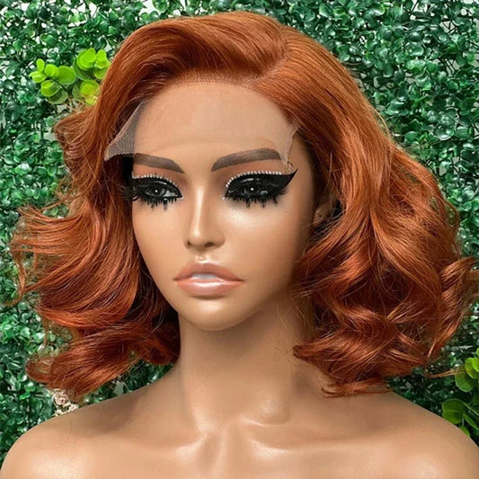 Ginger Body Wave Lace Frontal Human Hair Wigs 13x4 Short Bob Perruques Cheveux Humains for Women Glueless Virgin Hair Curly Wig - SAKLIC