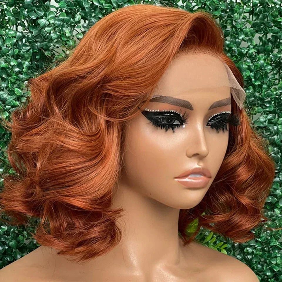 Ginger Body Wave Lace Frontal Human Hair Wigs 13x4 Short Bob Perruques Cheveux Humains for Women Glueless Virgin Hair Curly Wig - SAKLIC