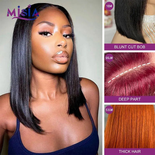 Glueless Lace Front Wig Human Hair Wigs for Women 13x4 Ginger Straight Bob Lace Frontal Wig Burgundy Perruque Cheveux Humains - SAKLIC