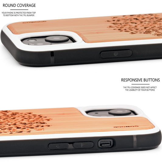 GOWOOD iPhone 13 Mini Bamboo Wood Case with Tree Engraved Backside and TPU Bumper - SAKLIC