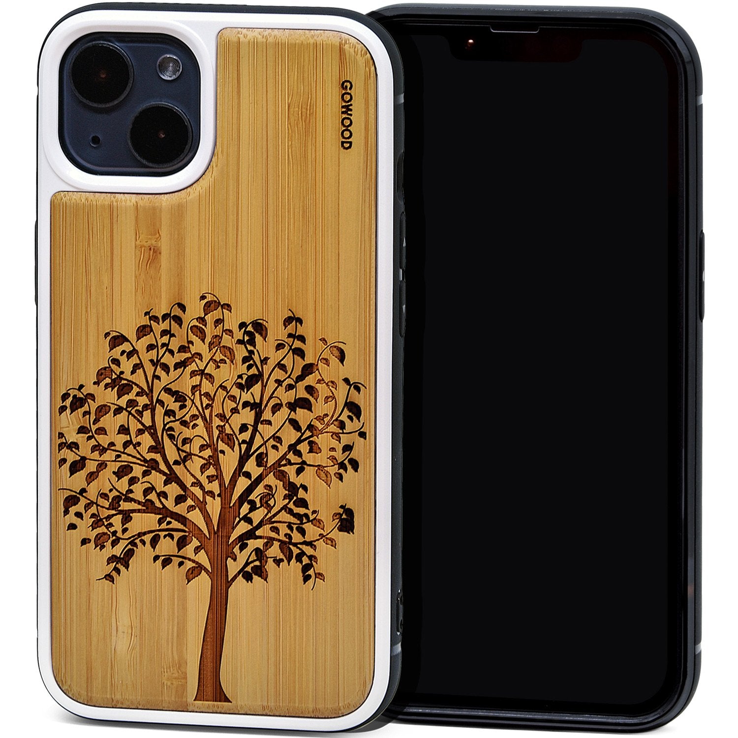 GOWOOD iPhone 13 Mini Bamboo Wood Case with Tree Engraved Backside and TPU Bumper - SAKLIC