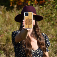 GOWOOD iPhone 13 Mini Bamboo Wood Case with Tree Engraved Backside and TPU Bumper - SAKLIC