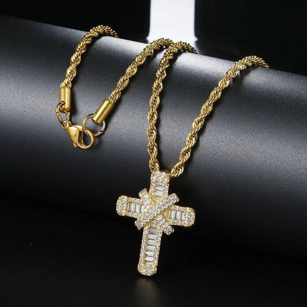 Iced Out Pendants Cross Necklaces for Women Hip Hop Gold Color Zircon Neck Chain Streetwear Hippie Jewelry Christmas Gift OHP142 - SAKLIC