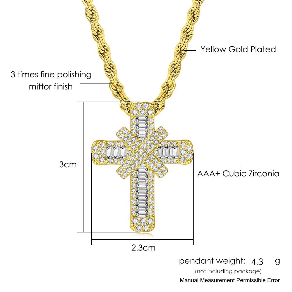 Iced Out Pendants Cross Necklaces for Women Hip Hop Gold Color Zircon Neck Chain Streetwear Hippie Jewelry Christmas Gift OHP142 - SAKLIC