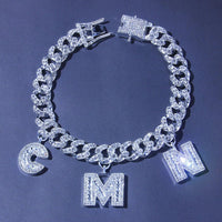 ICY MIAMI BAGUETTE CUSTOM LETTER CHARM NECKLACE BRACELET ANKLET 12mm cuban chain iced out women jewelry - SAKLIC