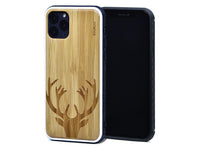 iPhone 11 Pro Wood Case Deer Engraved Bamboo Backside with TPU Bumper - SAKLIC