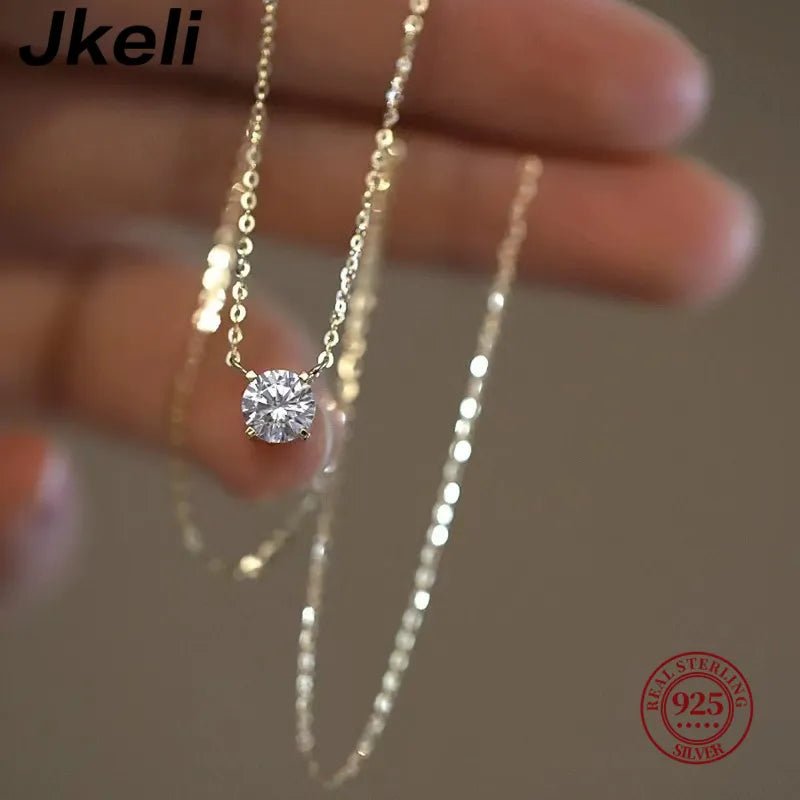 Jkeli S925 Pure silver 18k gold pendant Multi - functional single diamond necklace with six claws Zircon necklace for women gift - SAKLIC